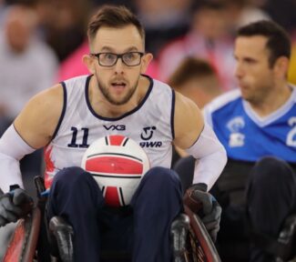 GB athlete Kieran Flynn during the GB v Israel match at the 2023 Wheelchair Rugby European Championship