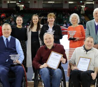 Group photo of the first GBWR National Award winner during the 2023 Wheelchair Rugby European Championship.