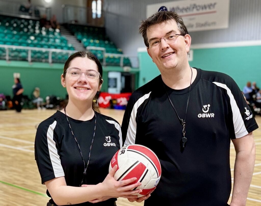 Two wheelchair rugby referees - one male and one female