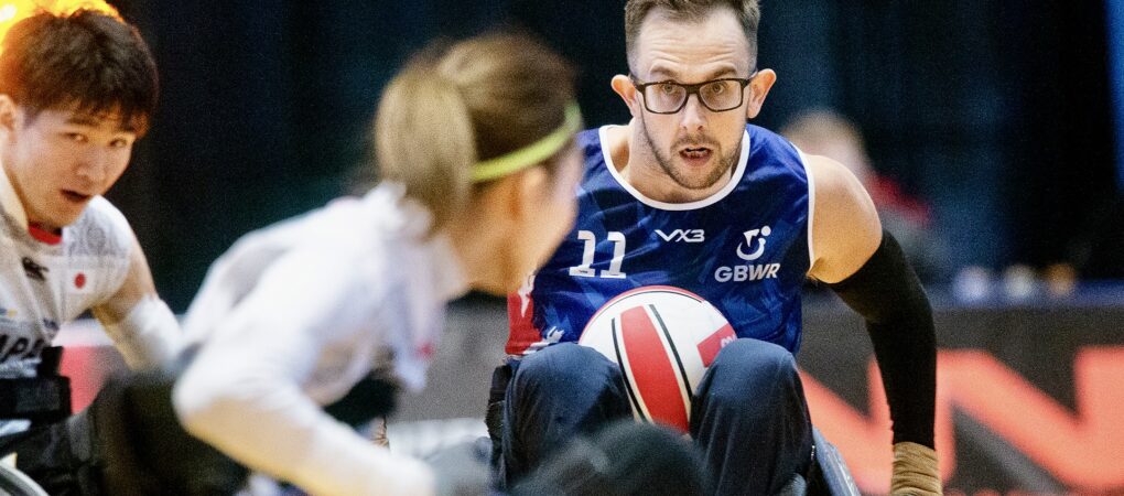 Kieran Flynn playing wheelchair rugby at the Canada Cup