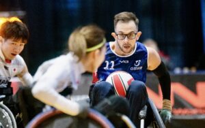 Kieran Flynn playing wheelchair rugby at the Canada Cup
