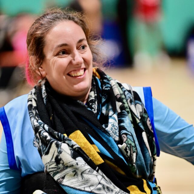 Helen Thompson playing wheelchair rugby
